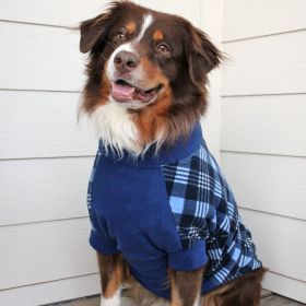 Fleece Dog Coat Blue Plaid (size: Size 12)