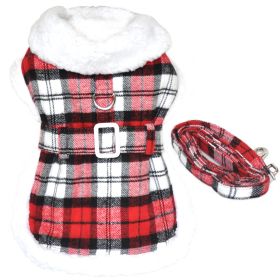 Sherpa-Lined Dog Harness Coat RED & White Plaid (size: small)