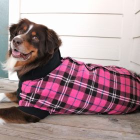 Fleece Dog Coat Pink Black Plaid (size: Size 26)
