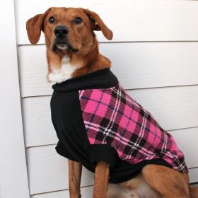 Fleece Dog Coat Pink Black Plaid (size: Size 16)