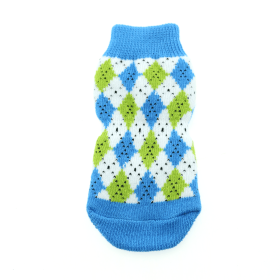 Non-Skid Dog Socks - Blue and Green Argyle (size: X-Large)