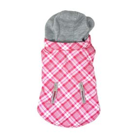 Plaid Dog Hoodie Pink White (size: large)